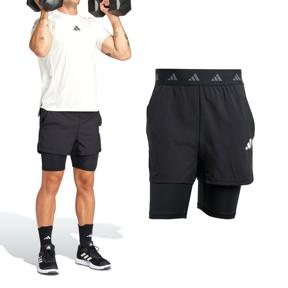 Ｙ＊14-五體字類 Adidas GYM+ 2in1 Short 男款黑色運動休閒五分褲慢跑訓練愛迪達短褲