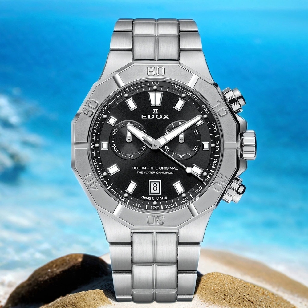 EDOX Delfin 海豚200米潛水計時手錶 開學換新季 送禮推薦-43mm E10113.3M.NIN