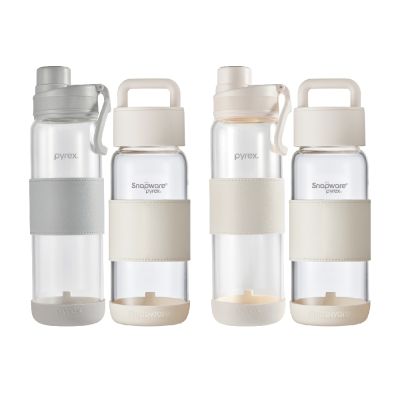 【美國康寧】(超值1+1) PYREX Claro直飲便攜耐熱玻璃水瓶920ml(2色任選)+Snapware 晶透隨身手提隨行耐熱玻璃水瓶710ML白色
