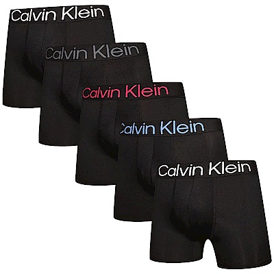 Calvin Klein Bold 男內褲 纖維絲質中長版合身四角褲/CK內褲-黑色 五入組
