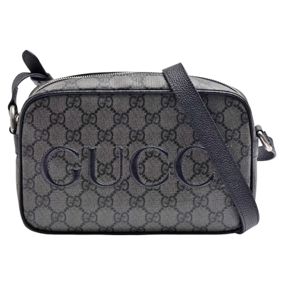 GUCCI 古馳 經典GG Supreme印花帆布拉鍊斜背包(迷你-灰黑色)