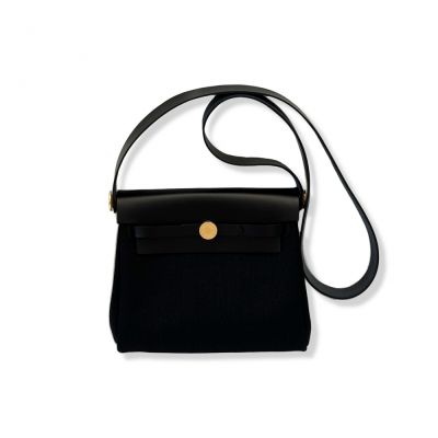 HERMES 愛馬仕 mini Herbag 20 斜背包/肩背包 (黑色 Noir x 金釦)