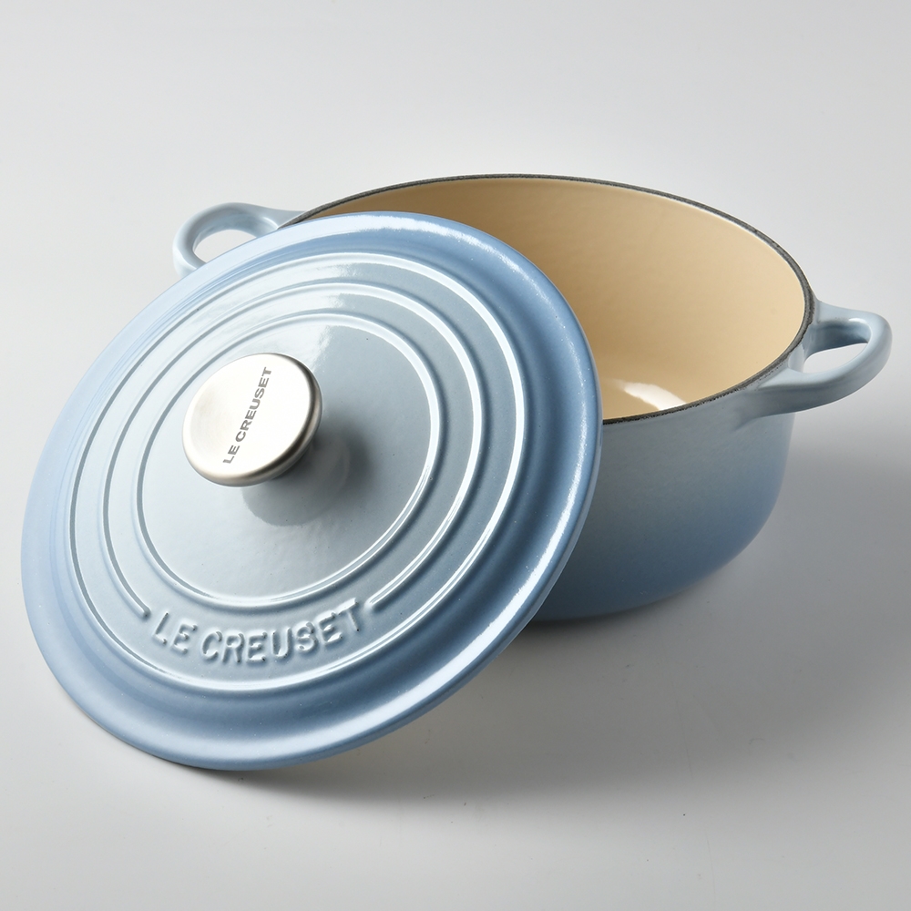 Le Creuset 圓形鑄鐵鍋20cm 2.4L 海岸藍法國製湯鍋燉鍋(電磁爐IH爐可用