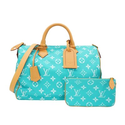 Louis Vuitton LV路易威登 展示品 Speedy P9 40 小牛皮手提斜背二用包(M11564-綠松石)
