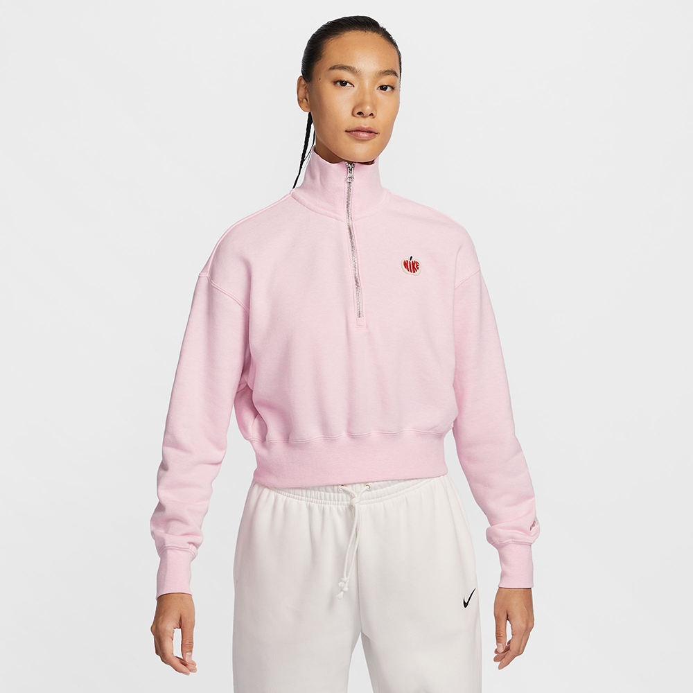 NIKE 長袖上衣女磨毛AS W NSW PHNX FLC QZ CROP GCEL 粉HV8731-663