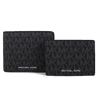 MICHAEL KORS Cooper 燙銀防刮滿版Logo對開式1+1短夾(黑色/附卡片名片夾)