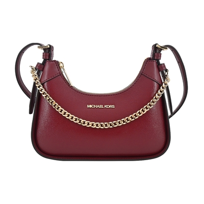 MICHAEL KORS WILMA金字皮革掛鍊斜背/兩用包-小/酒紅