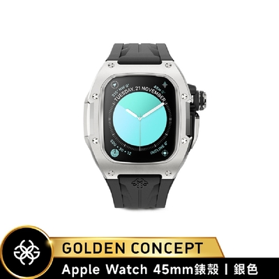 【Golden Concept】Apple Watch 45mm錶殼 銀錶框 黑橡膠錶帶 WC-RSTIII45-BK-SL