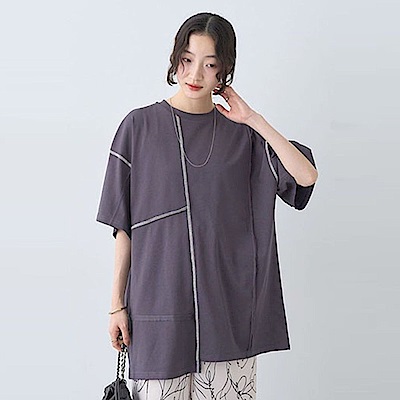 【earth music】不對稱立體縫線設計寬版短袖T恤