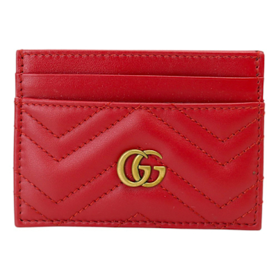 GUCCI GG Marmon 金屬GG LOGO牛皮卡片夾(紅)