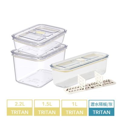 PREPARA Latchlok CLICK系列 TRITAN 可微波 保鮮盒 1L+7號1.5L+7號分層隔板+2.2L (3色任選)