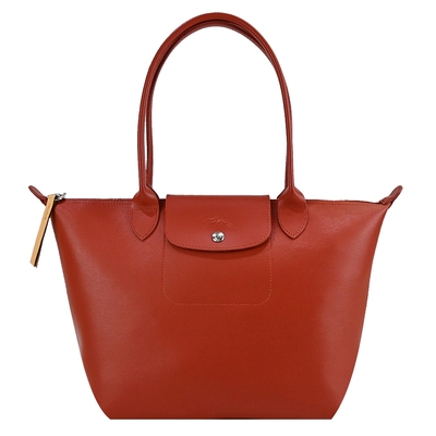 LONGCHAMP LE PLIAGE CITY系列PVC帆布長把肩背水餃包(中/赤褐)