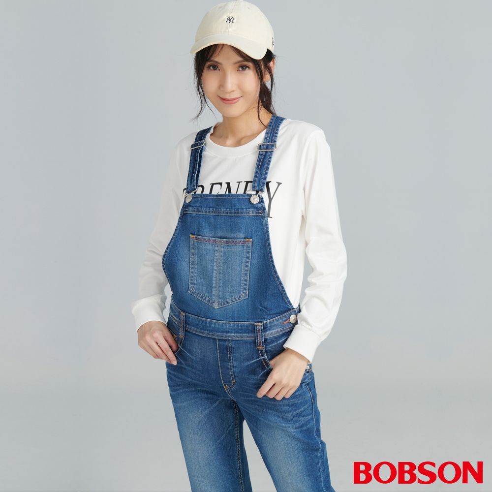 BOBSON 女款有機棉牛仔吊帶褲(D104-53)