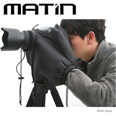 韓國製馬田Matin單眼單反相機雨衣海棉隔音罩M-6398(可雙手操作;消音防寒塗層;防水;可收縮鏡頭處;含3個口袋)