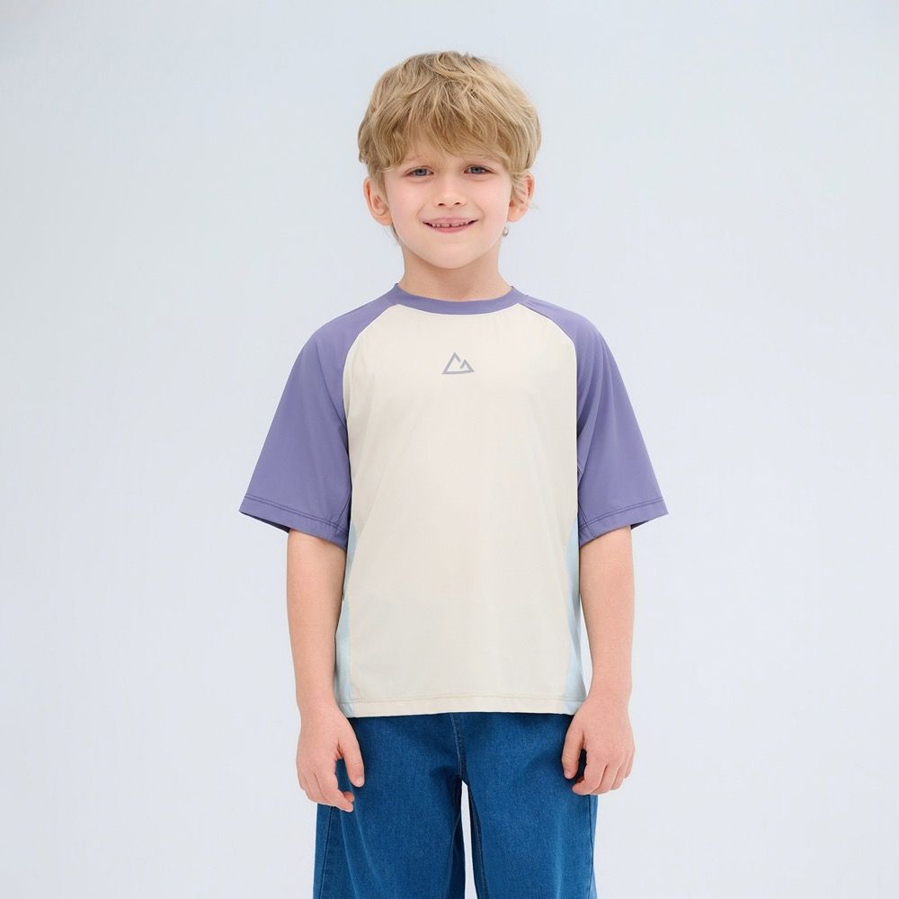 GIORDANO 童裝涼感抗UV寬鬆落肩T恤 G-MOTION系列 (92 迷霧紫X卡其X迷霧藍)