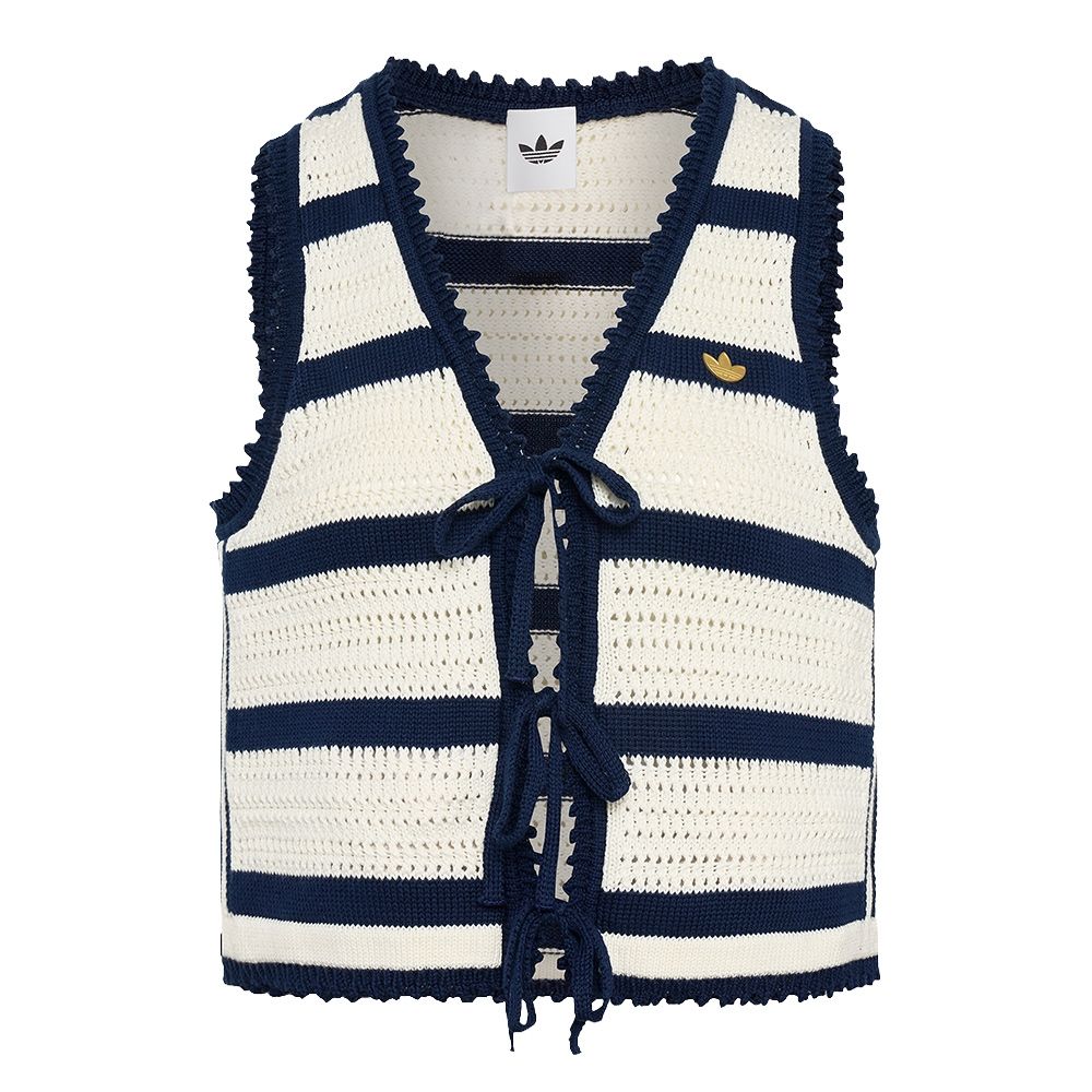 Adidas Resort C Tank 女款 藍白色 網眼編織 V領 綁帶 休閒 無袖 上衣 背心 KX0703