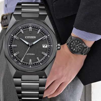 CITIZEN 星辰錶 ATTESA 八角形錶圈鈦金屬光動能電波腕錶-39mm CB3045-61E