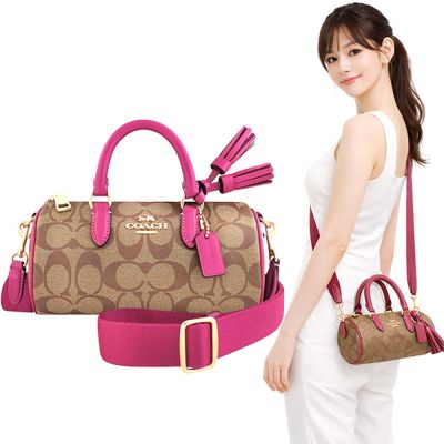 COACH 桃紅色大C PVC小型手提/斜背兩用包