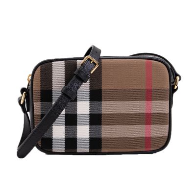 BURBERRY 格紋拼接皮革斜背相機包(多色任選)
