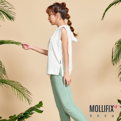 Mollifix 瑪莉菲絲 造型抽繩休閒連帽背心 (蒲公英白) 暢貨出清