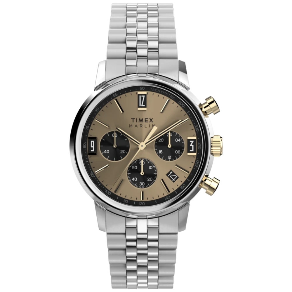 TIMEX  天美時 Marlin系列  40毫米全金屬 復古三眼計時手錶  (香檳金x銀 TXTW2W60100)