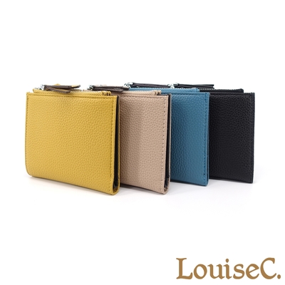 【 Tree House 】LouiseC. 牛皮雙拉鍊袋釦式短夾(4色) CC1701