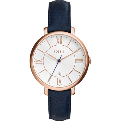 FOSSIL Jacqueline 羅馬佳人時尚女錶 開學購物季 送禮首選-玫瑰金框x深藍/36mm ES3843