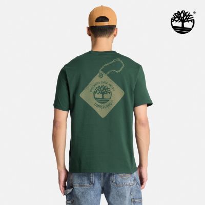 Timberland官方旗艦 男款灰綠色鞋吊牌圖案短袖T恤|A2DPE398