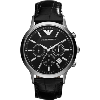 EMPORIO ARMANI 紳士時尚三眼腕錶-銀X藍(AR11306)42mm | ARMANI