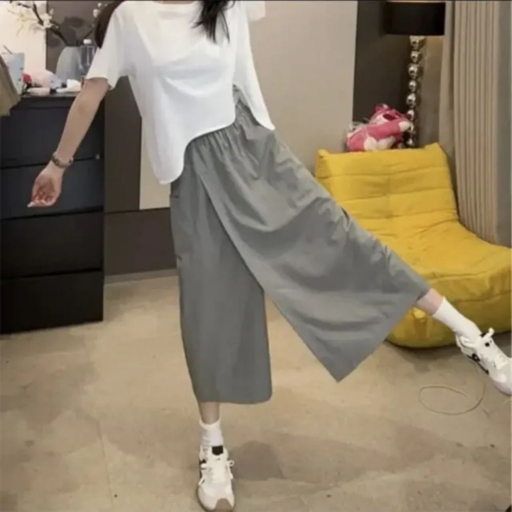 【LANNI 藍尼】★冰絲涼爽垂墜寬版裙褲(女裝/褲裙/寬褲/闊腿褲/休閒/日系/通勤 (灰)