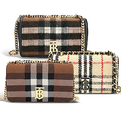 BURBERRY 巴寶莉 Lola TB字母 [專櫃最高$69,000] 針織格紋羊皮翻蓋包