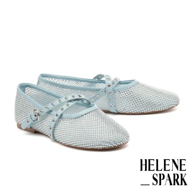 平底鞋 HELENE SPARK 華麗 Famous 碎鑽網布瑪莉珍平底鞋-藍