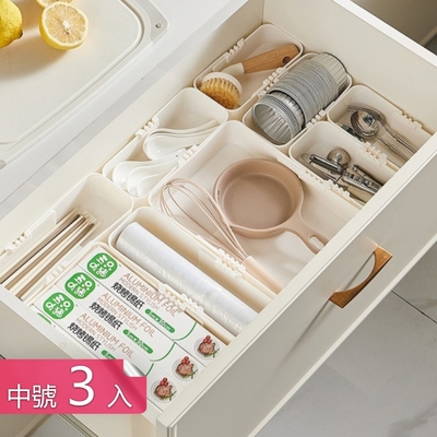 【荷生活】可伸縮橫豎兩用抽屜PP收納盒 敞口好拿文具餐具衣物分類盒-中號3入組