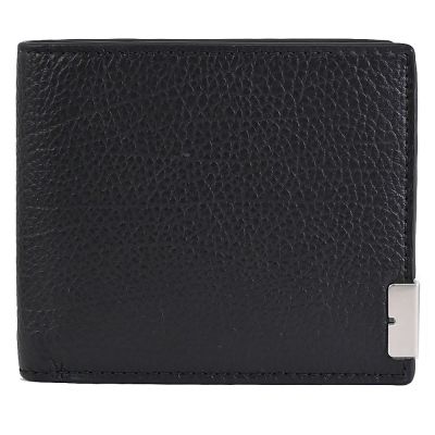 BURBERRY 金屬LOGO荔枝牛皮對開式8卡短夾(黑)