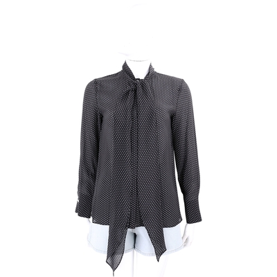 MAX MARA ALAN 領結黑白波卡圓點雪紡長袖襯衫