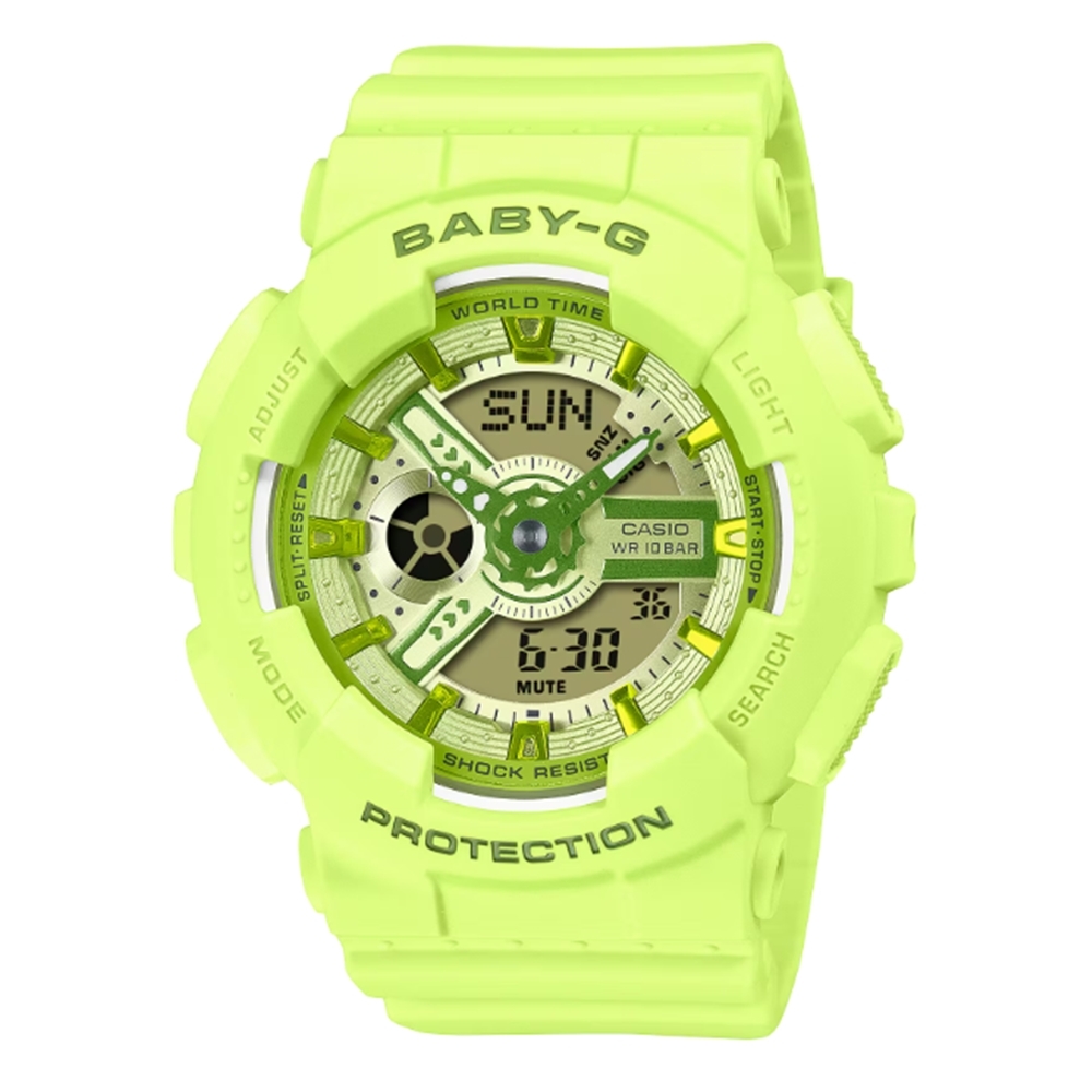 CASIO卡西歐 BABY-G 活力繽紛 Y2K時尚 亮麗黃綠 雙顯系列 BA-110YK-3A_43.4mm