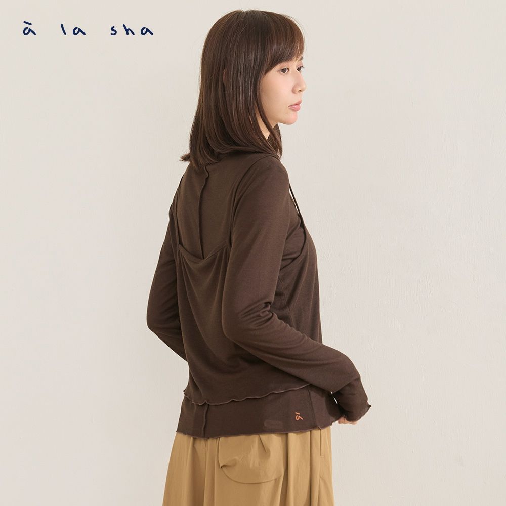 a la sha miao＆Polala軟綿綿兩件式內搭T+背心 (深咖啡)