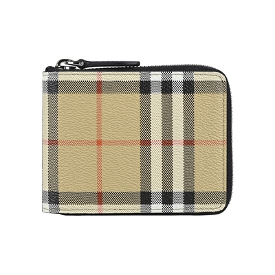BURBERRY 巴寶莉 MS Daniels內裡銀字LOGO帆布3卡拉鍊零錢短夾包(典藏米x內裡黑)