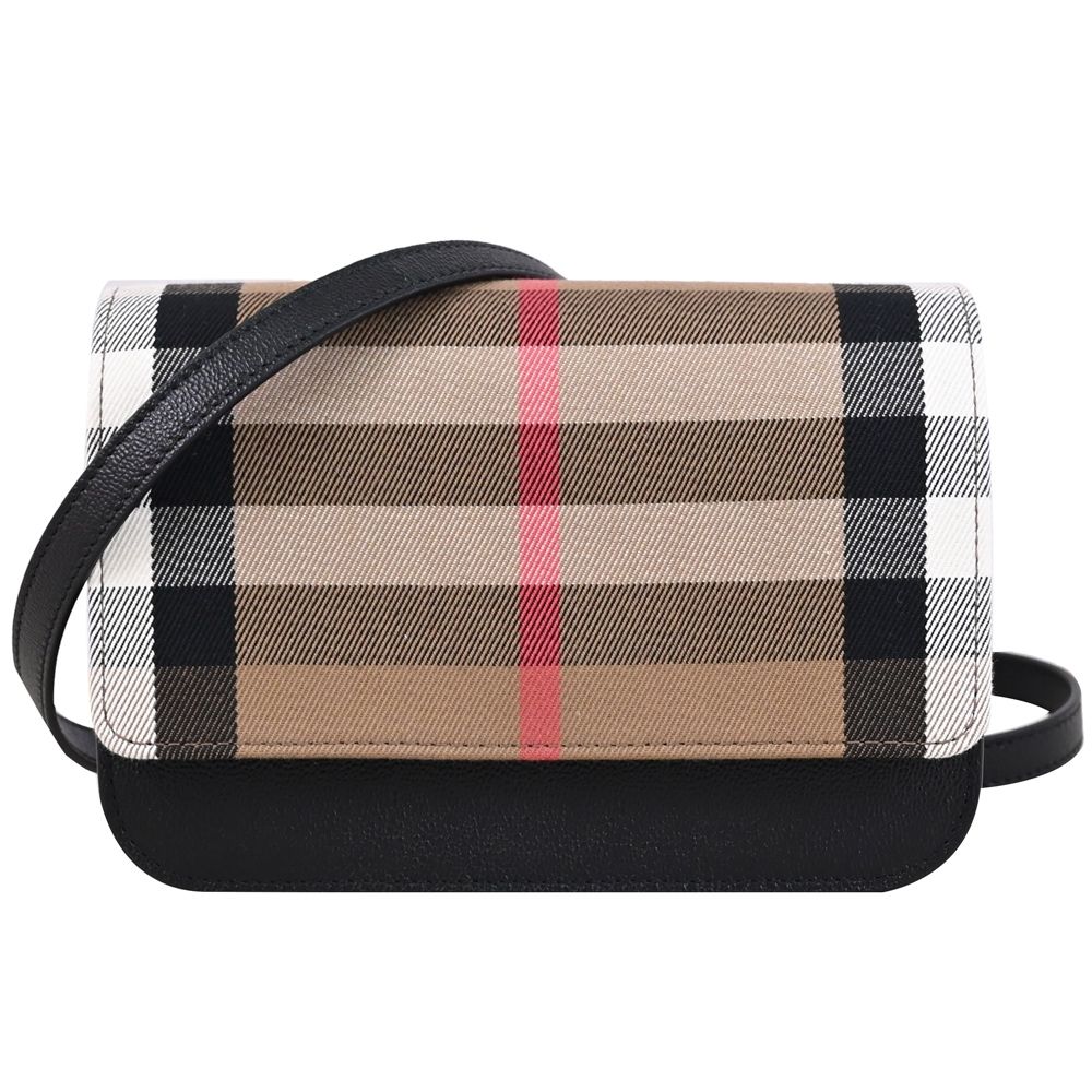 BURBERRY MADISON 格紋印花帆布拼接迷你斜背包(黑邊)