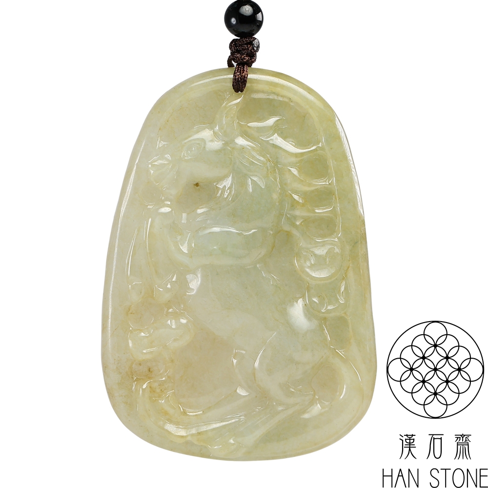 漢石齋】天然翡翠A貨一馬當先玉佩吊墜冰糯種飄花黃翡(42*61*7mm) | 漢