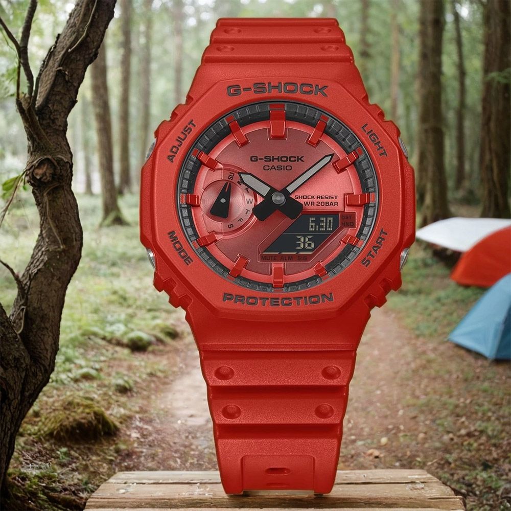 CASIO 卡西歐 G-SHOCK 經典八角雙顯手錶 電子錶 開學換新季 送禮推薦-紅色 GA-2100RRB-4A