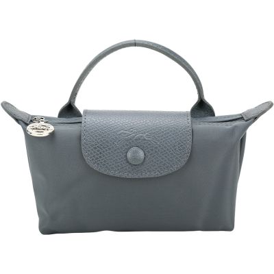 LONGCHAMP Le Pliage One 奔馬烙印牛皮單色萬用小提包 化妝包(煙灰色)