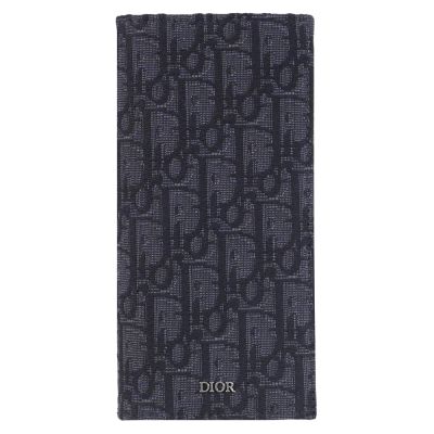 Christian Dior Oblique 金屬LOGO滿版緹花對開式多卡長夾(黑)