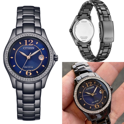 CITIZEN 星辰 LADY S Eco-Drive 綺麗世界光動能晶鑽腕錶 聖誕節 禮物(FE1255-84L)黑/30mm