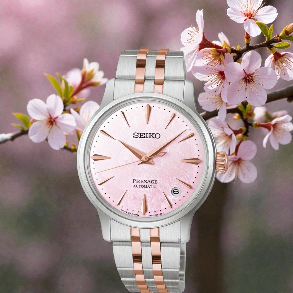 SEIKO 精工Presage Cocktail Time系列櫻花色機械錶女錶-4R35-06X0P