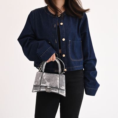 BALENCIAGA巴黎世家 BALENCIAGA Hourglass 經典刷舊塗層布手提兩用沙漏包(黑白)