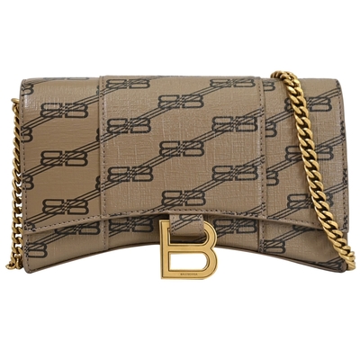 BALENCIAGA巴黎世家 BALENCIAGA 巴黎世家 Hourglass 經典LOGO印花WOC斜背鍊包(駝棕)