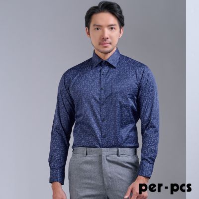 per-pcs 紳士簡約緹花長袖襯衫 藍(823459)
