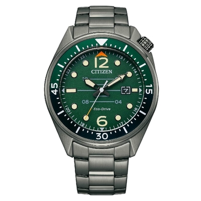 CITIZEN星辰錶 Gents AW1717-81X 光動能都會時尚不鏽鋼手錶 綠/44.0mm