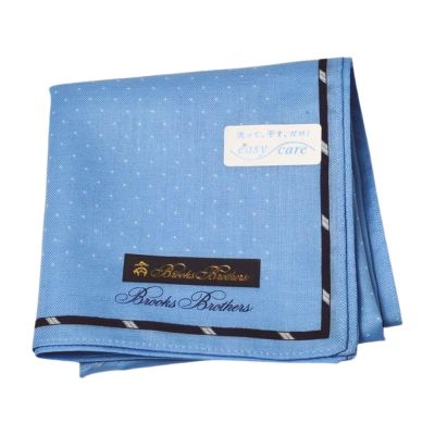 Brooks Brothers 日本製藍色波點字母LOGO圖騰帕領巾(51CM)